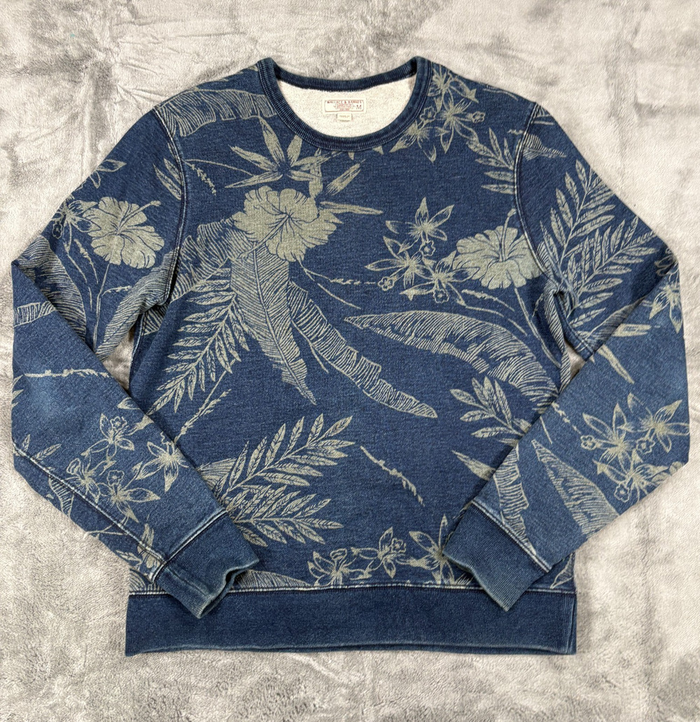 Wallace & Barnes Floral Crewneck Sweatshirt Mens Medium Blue Pullover